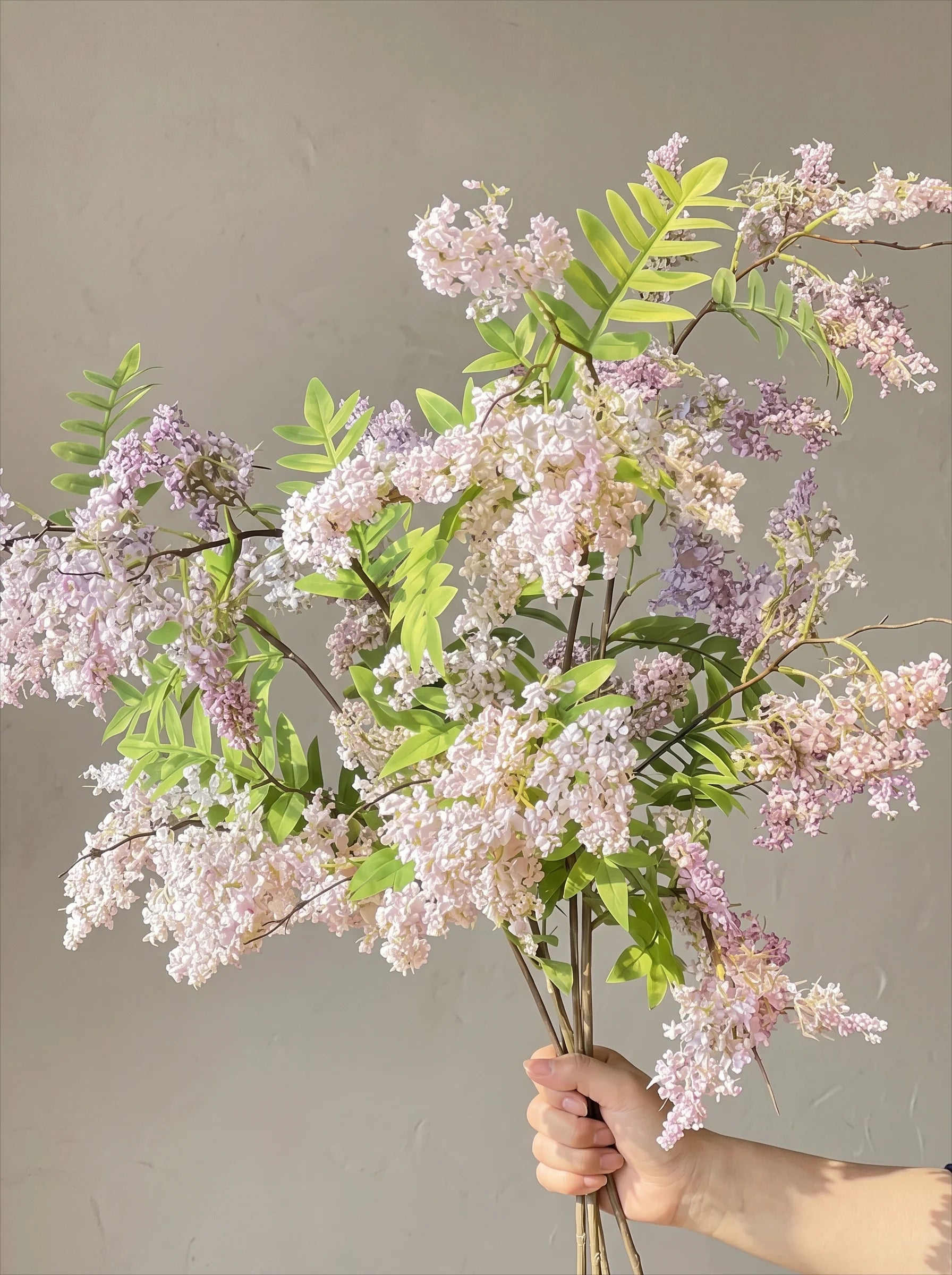 Dusty Lavender Lilac & Fern Faux Floral Arrangement