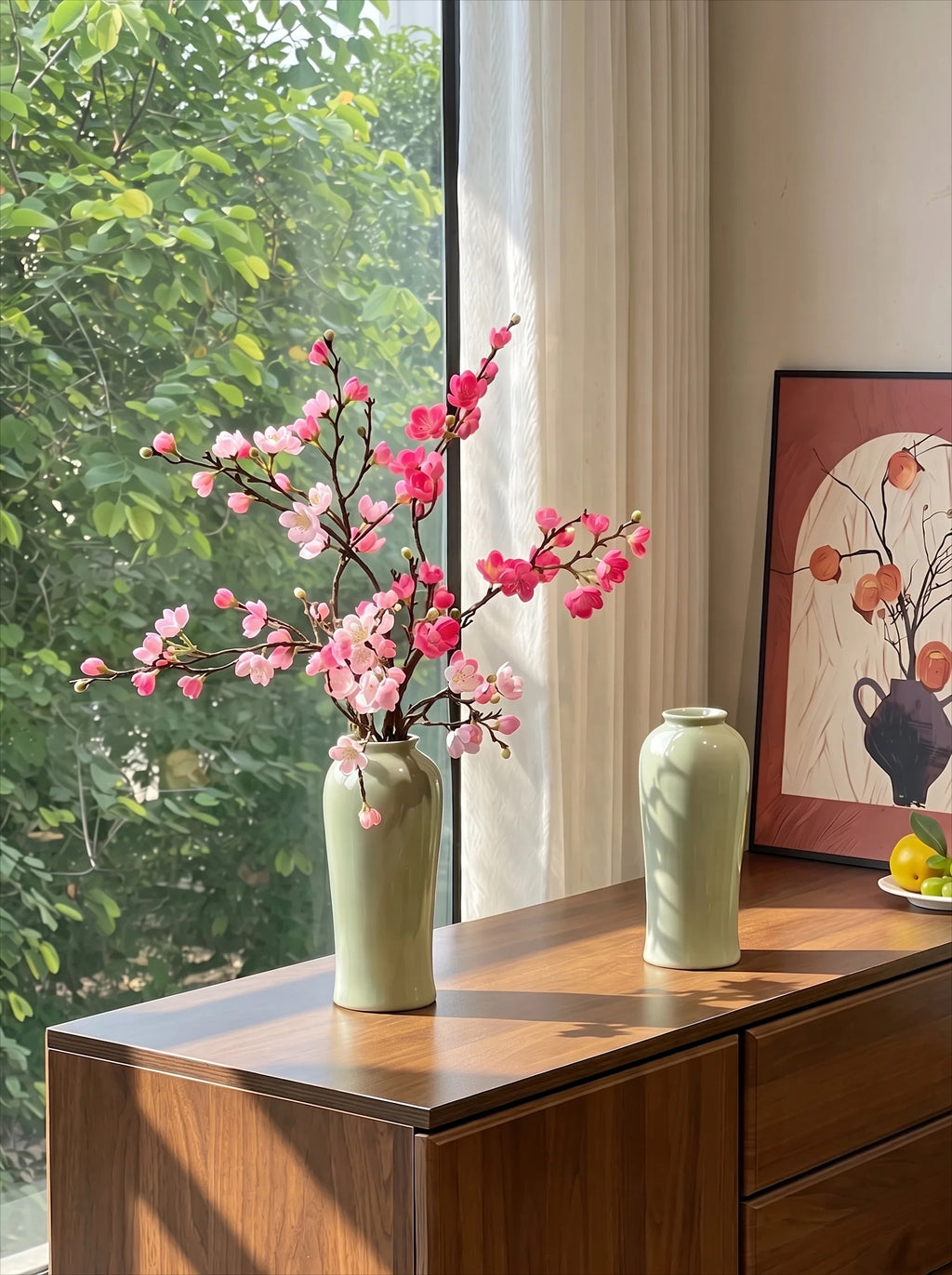 Elegant Zen Asian Plum Blossom Branch Artificial Floral Arrangement