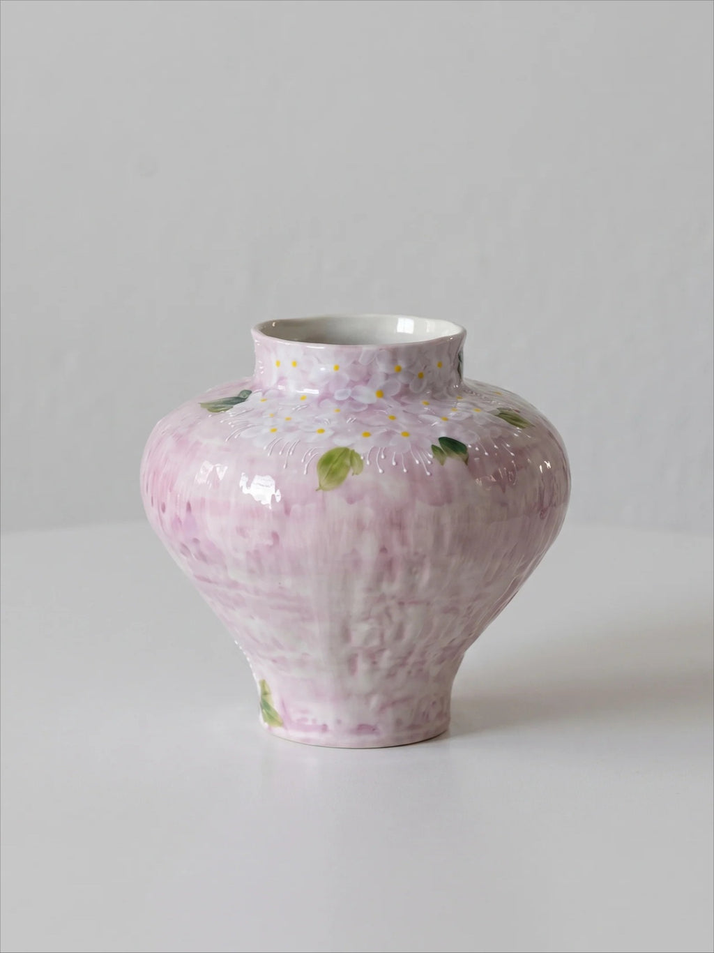 Hand-painted Blush Lilac Hydrangea Ceramic Vase