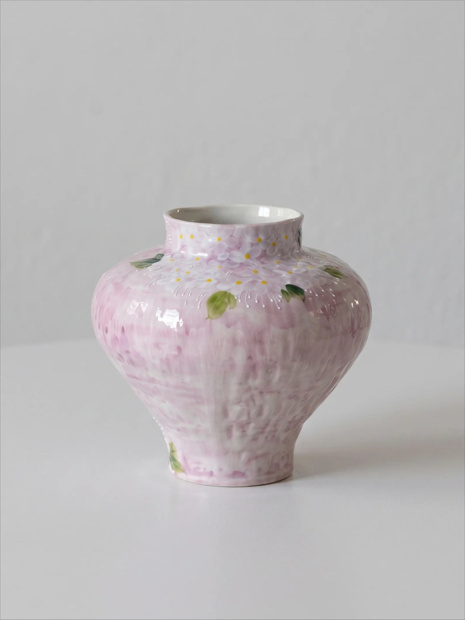 Hand-painted Blush Lilac Hydrangea Ceramic Vase