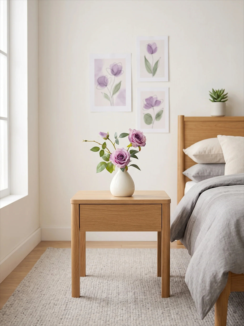 Dusty Lavender Rose Faux Floral Arrangement with Vase