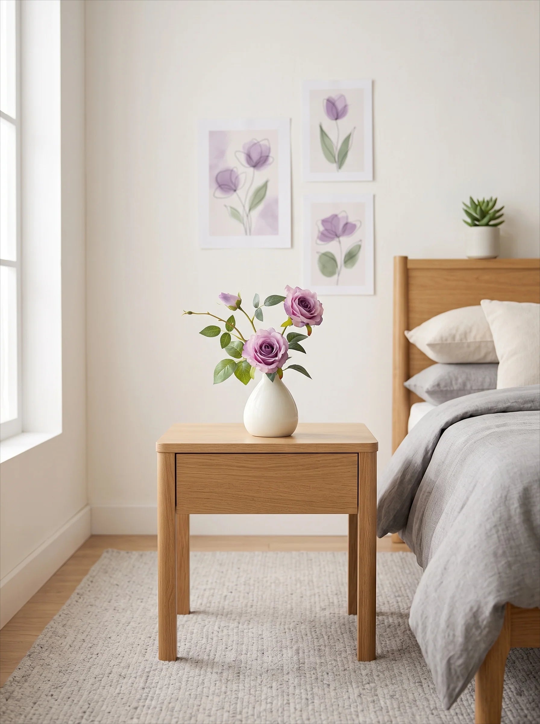 Dusty Lavender Rose Faux Floral Arrangement with Vase