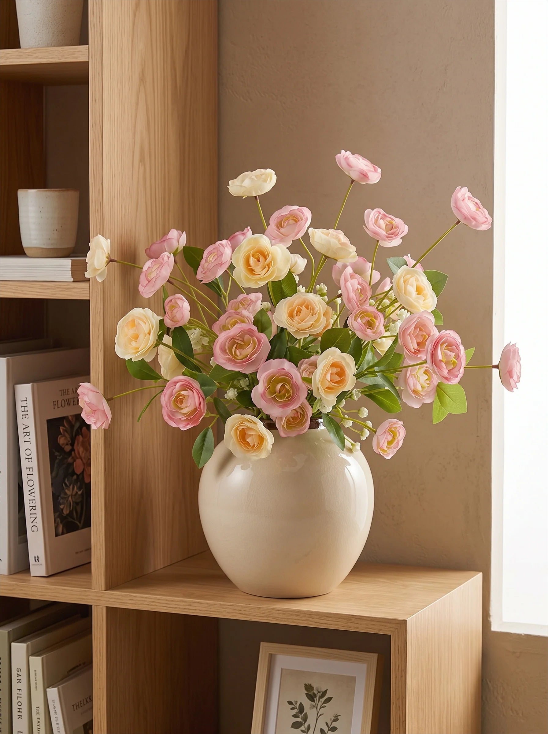 Champagne Blush Ranunculus Elegance Faux Floral Arrangement