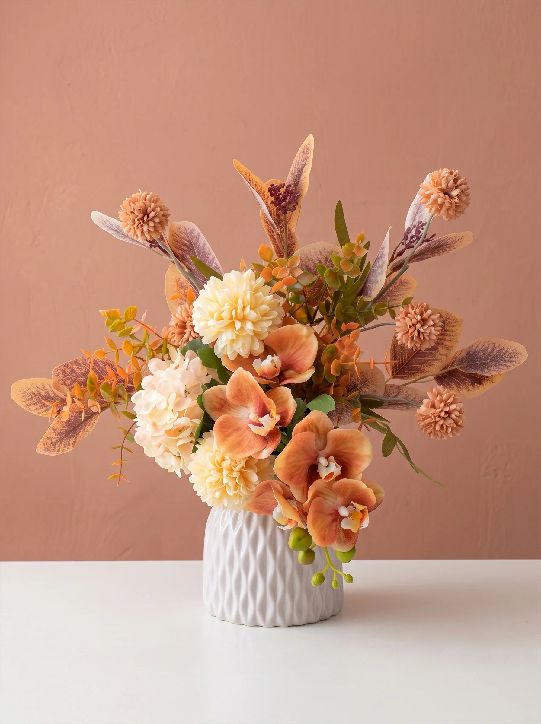 Faux Floral Arrangement - Terracotta Orchid & Multi-Bloom Mix