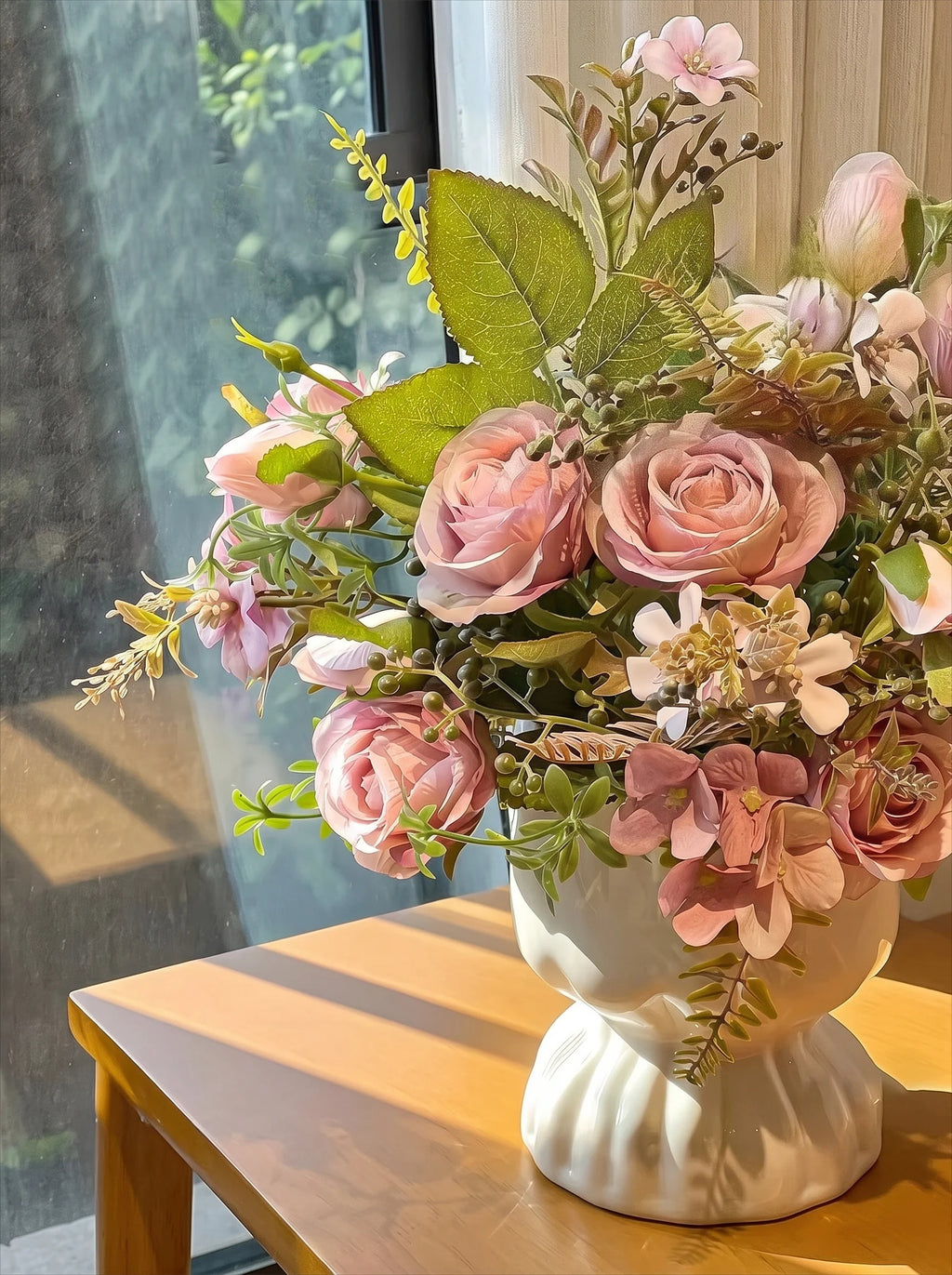 Romantic Rosette Cluster Faux Floral Arrangement