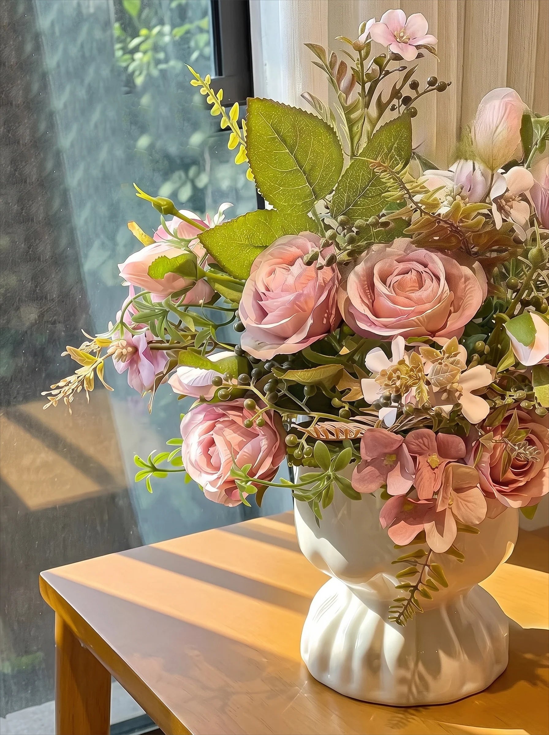 Romantic Rosette Cluster Faux Floral Arrangement