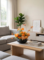 Warm Autumnal Sunset Poppy Asian Zen Artificial Floral Arrangement