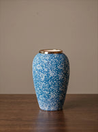 Classic Gilded Blue and White Floral Stoneware Vase