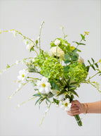 Vintage Fresh Green Hydrangea & White Cosmos Faux Floral Arrangement