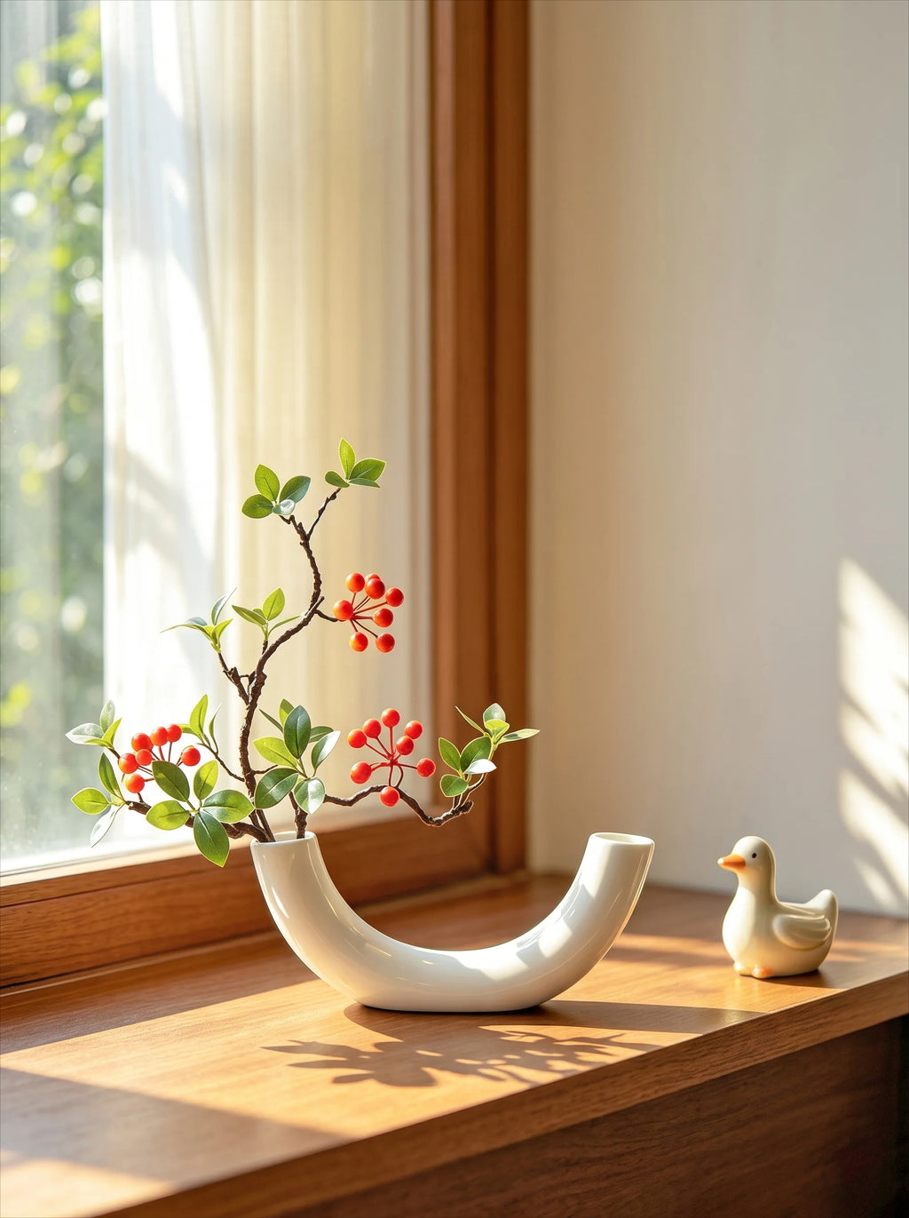 Minimalist Zen Crabapple Branch Luxe Artificial Floral Arrangement