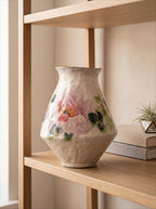 Vintage Chinoiserie Peony Painted Stoneware Vase