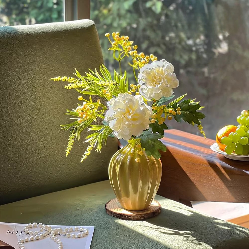 Luxe Crème Pioenroos & Wattle Ensemble kunstbloemstuk