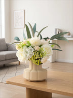 Modern Minimalist White Rose & Berry Artificial Floral Arrangement