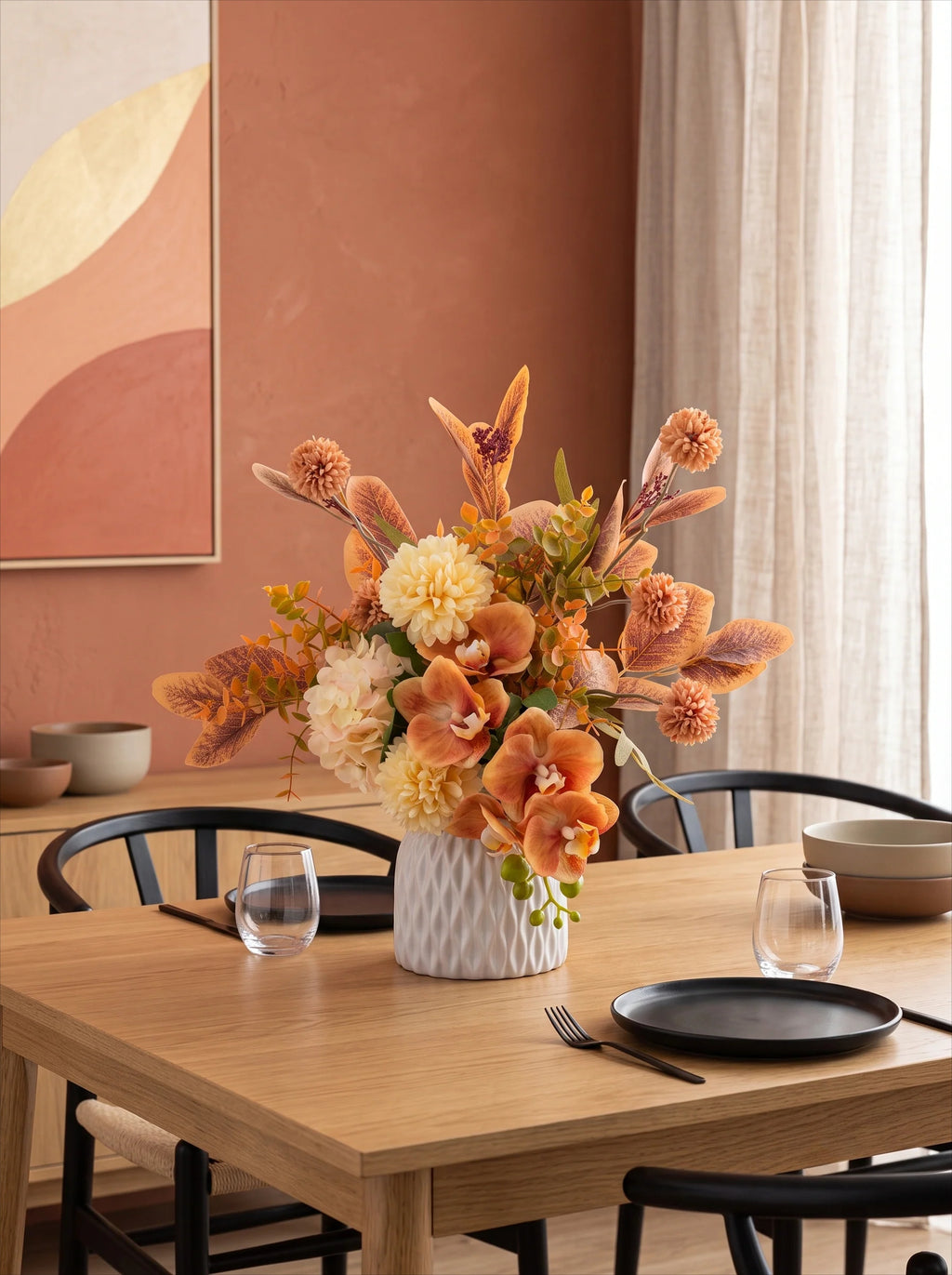 Faux Floral Arrangement - Terracotta Orchid & Multi-Bloom Mix