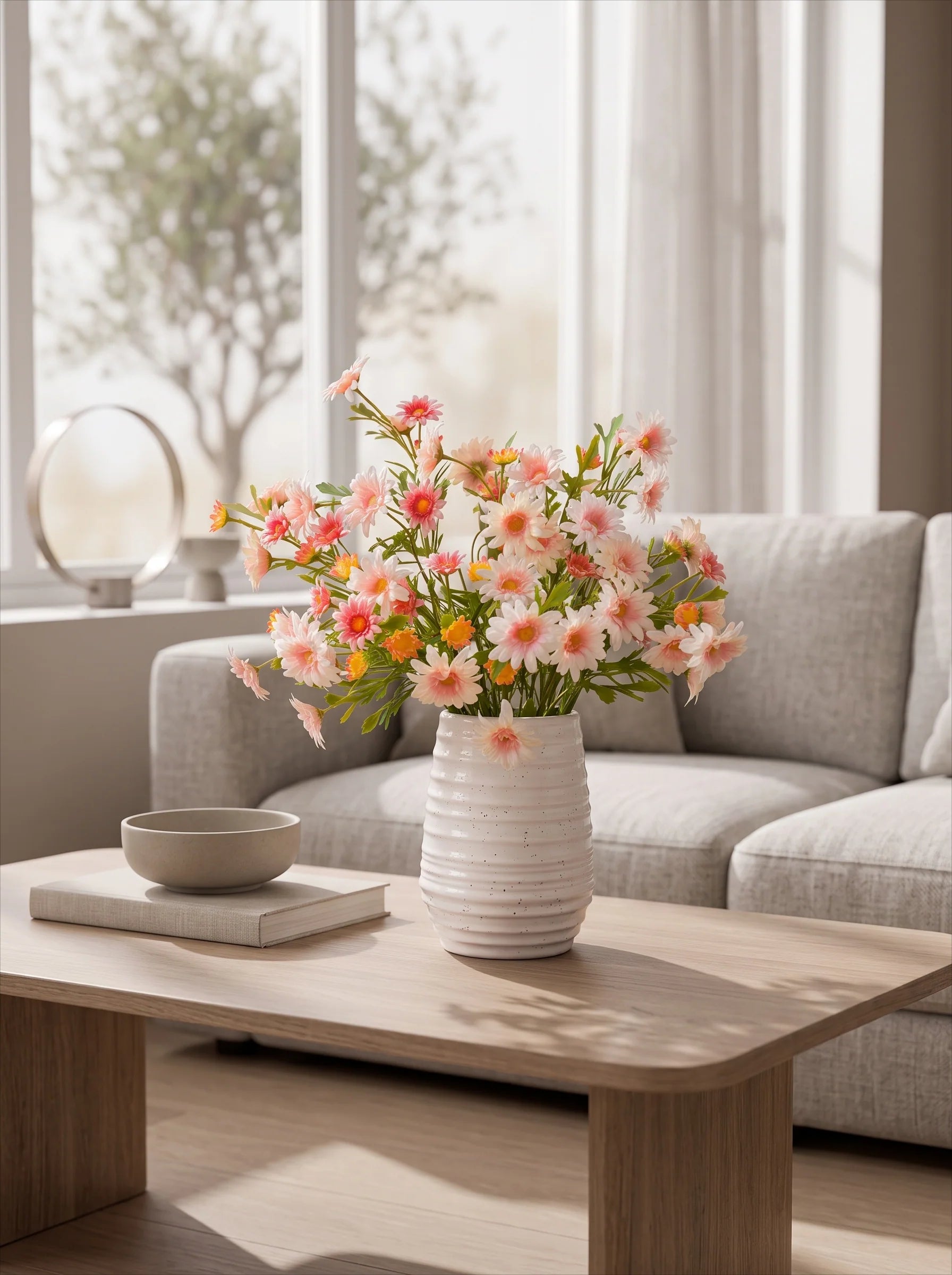 Vintage Wiesen-Gänseblümchen-Cluster Kunstblumenarrangement
