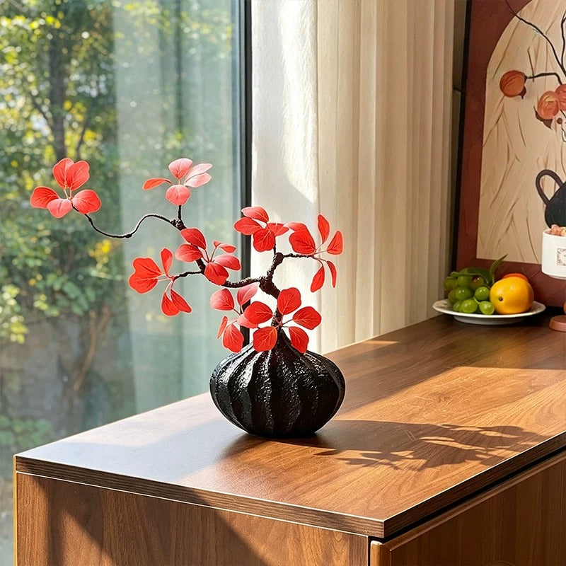 Oriental Luxe Crimson Leaf Sculptural Silhouette Artificial Floral Arrangement