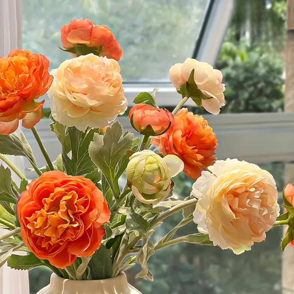 Ethereal Apricot Ranunculus Entryway Faux Floral Arrangement