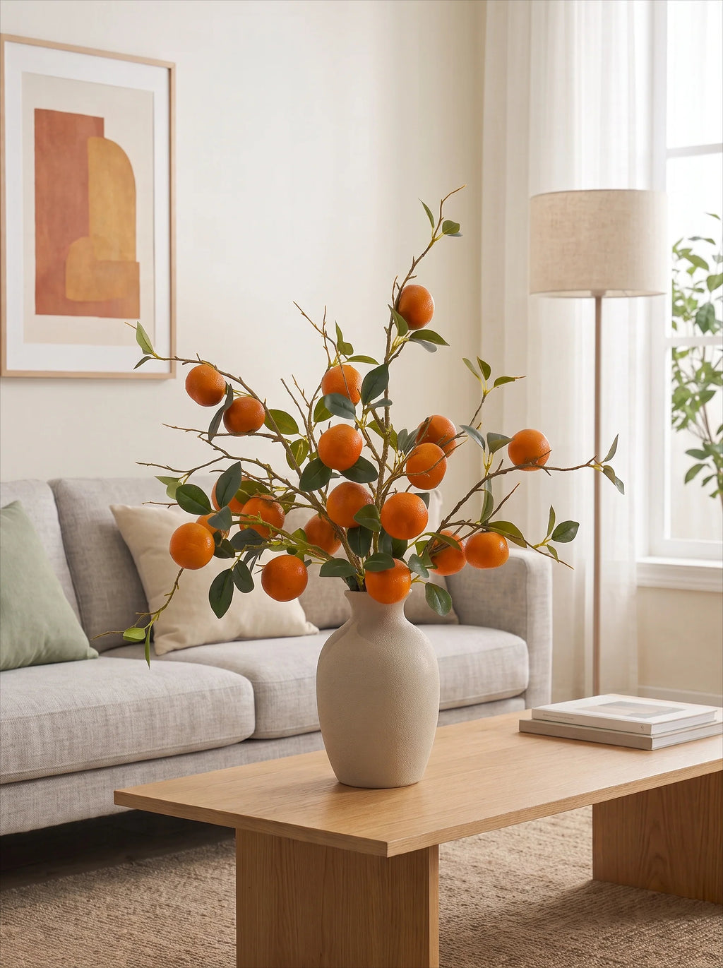 Premium Faux Mandarin Orange Stems Elegant Artificial Floral Arrangement
