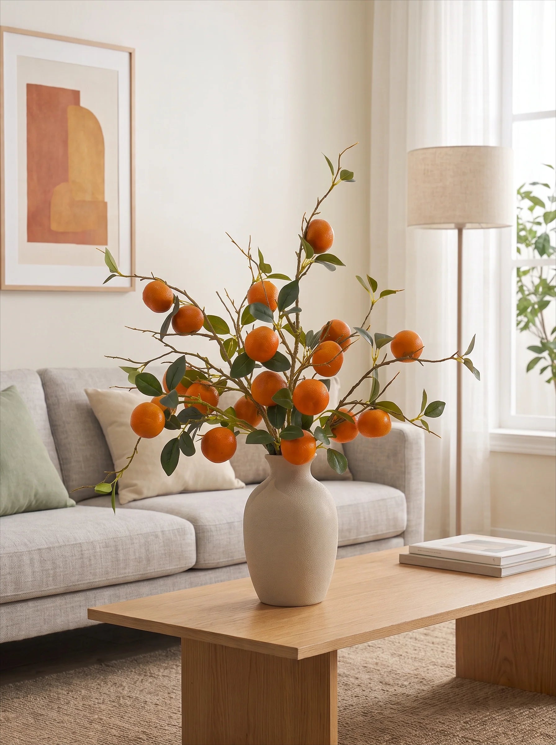 Premium Faux Mandarin Orange Stems Elegant Artificial Floral Arrangement