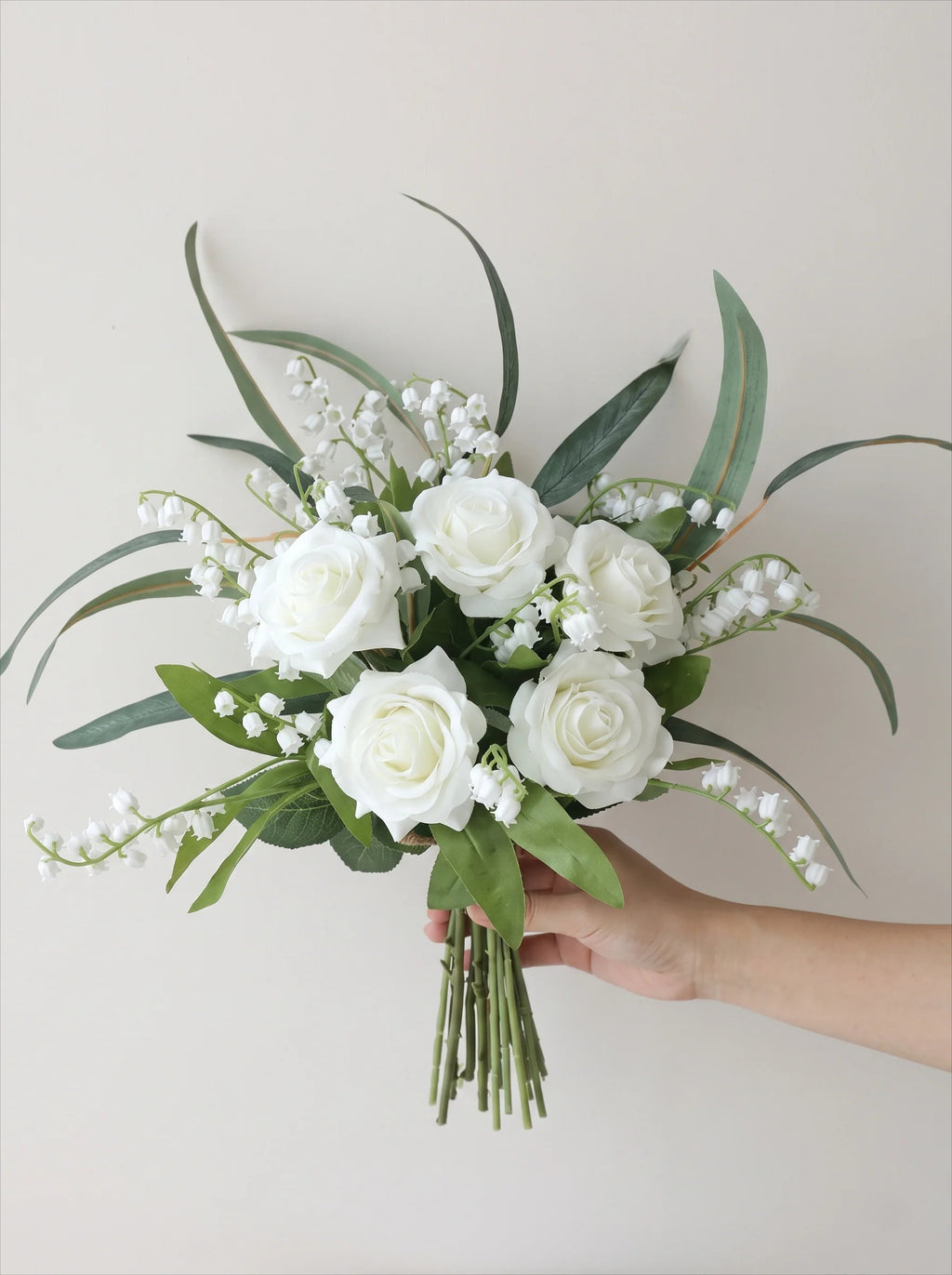 Pure Elegant White Rose & Lily of the Valley Artificial Floral Arrangement