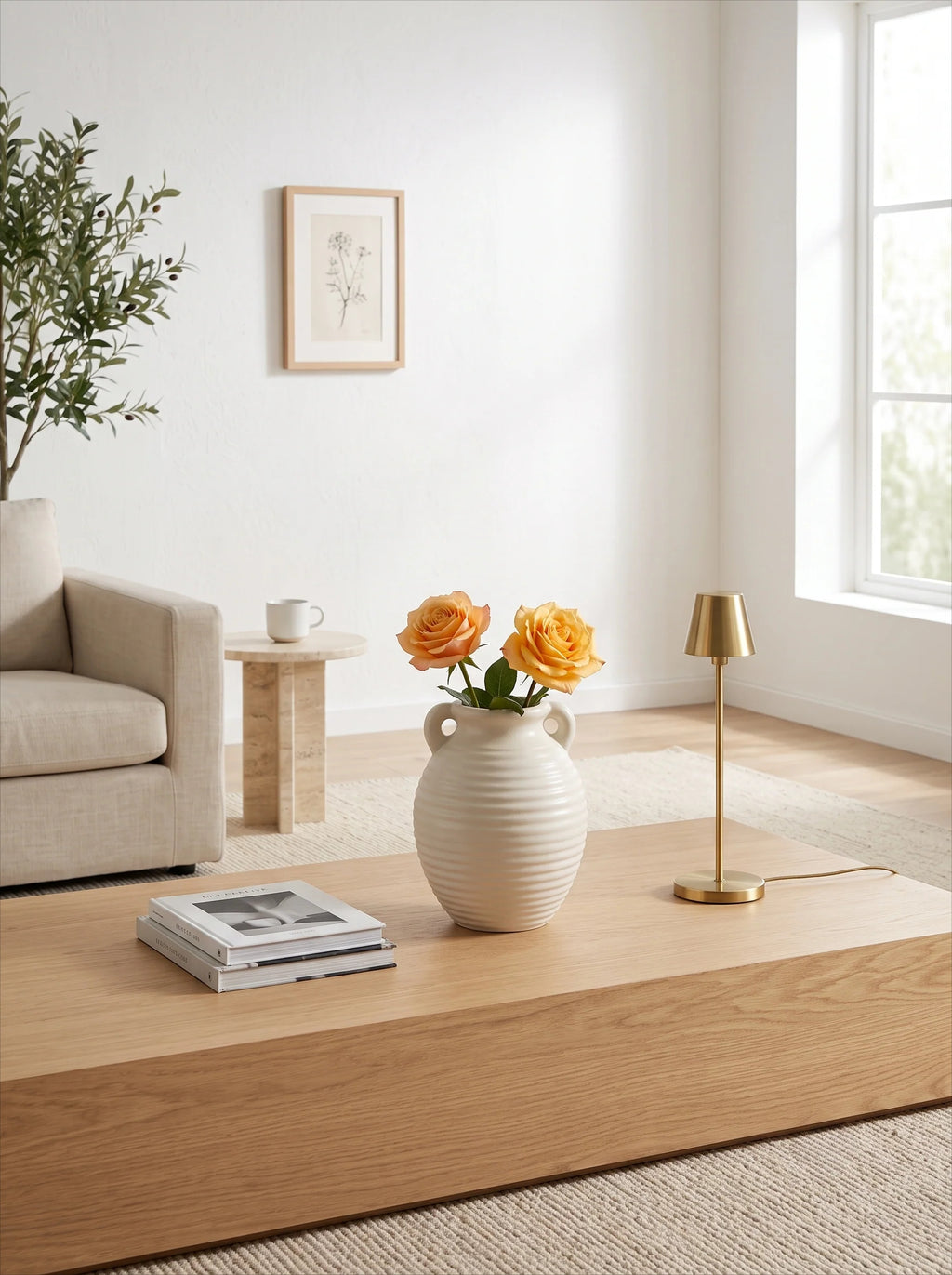 Cremefarbene Duo-Vase mit Wellenstruktur