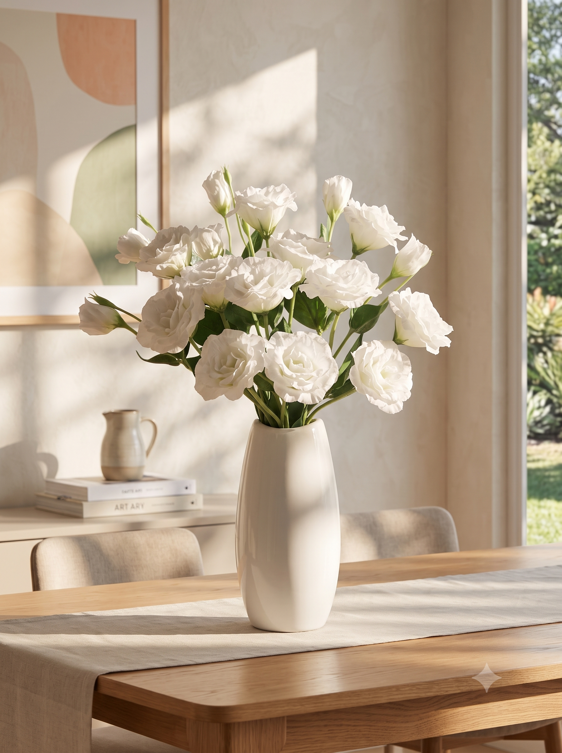 Elegant White Lisianthus Faux Floral Arrangement