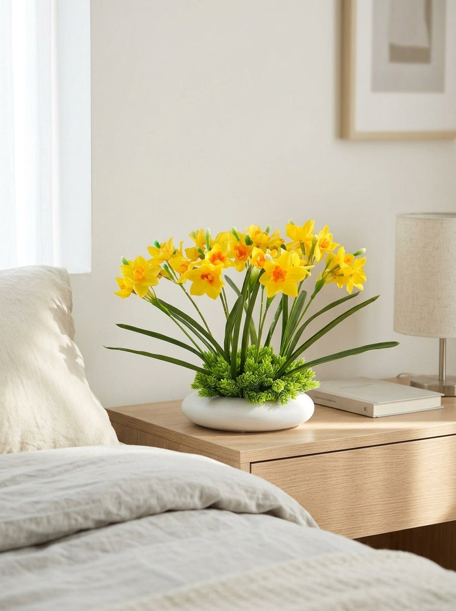 Zen Vibrant Yellow Daffodil Botanical Faux Floral Arrangement