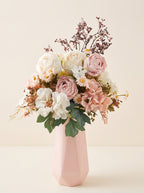 French Country Creamy Pink Rose Daisy Faux Floral Arrangement