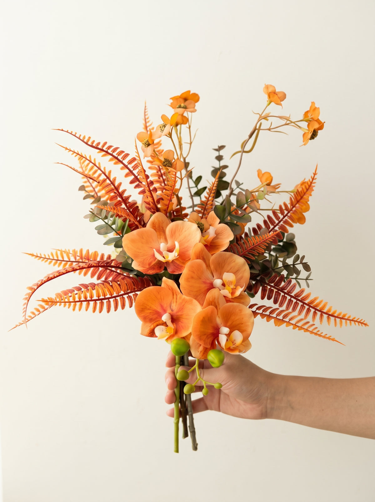 Autumn Terracotta Orange Orchid Botanical Faux Floral Arrangement