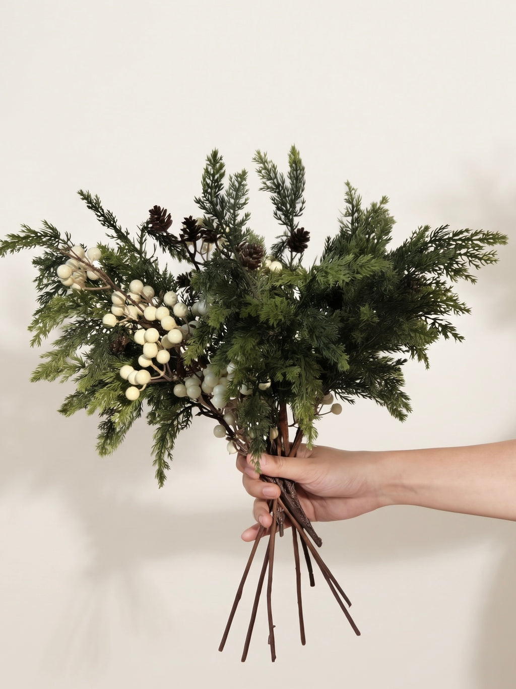 Nordic White Berry and Cedar Botanical Faux Floral Arrangement