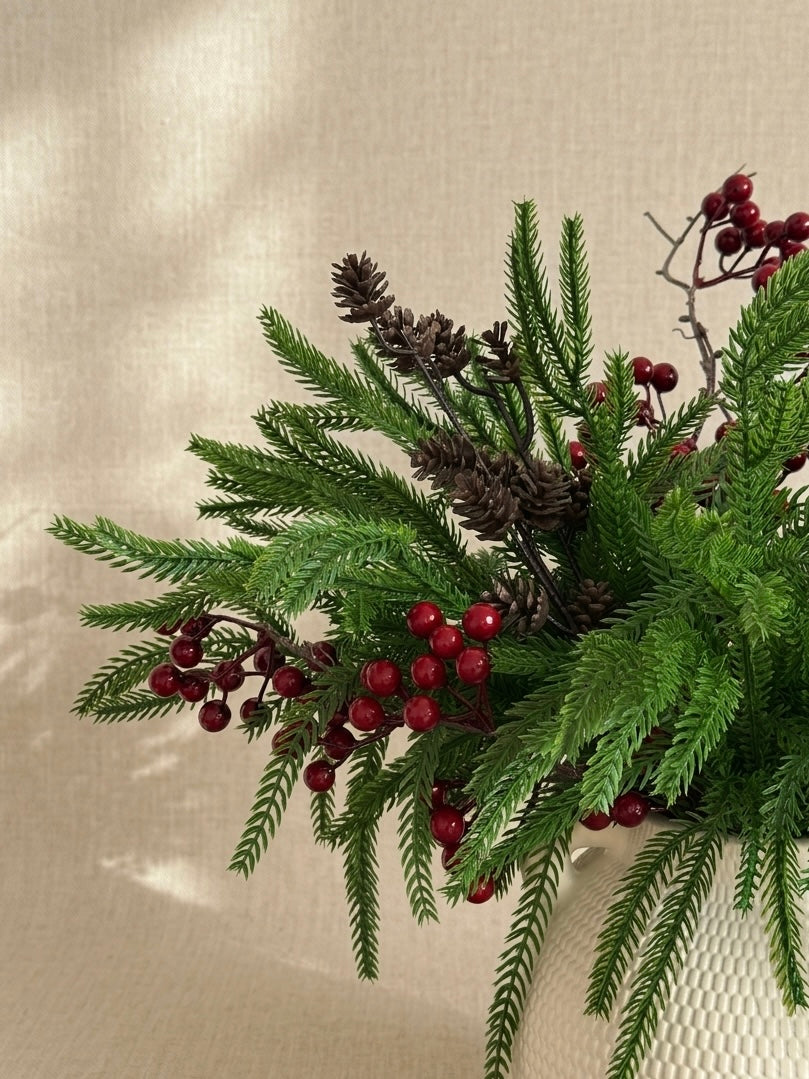 Winter Pine & Red Berry Faux Floral Arrangement