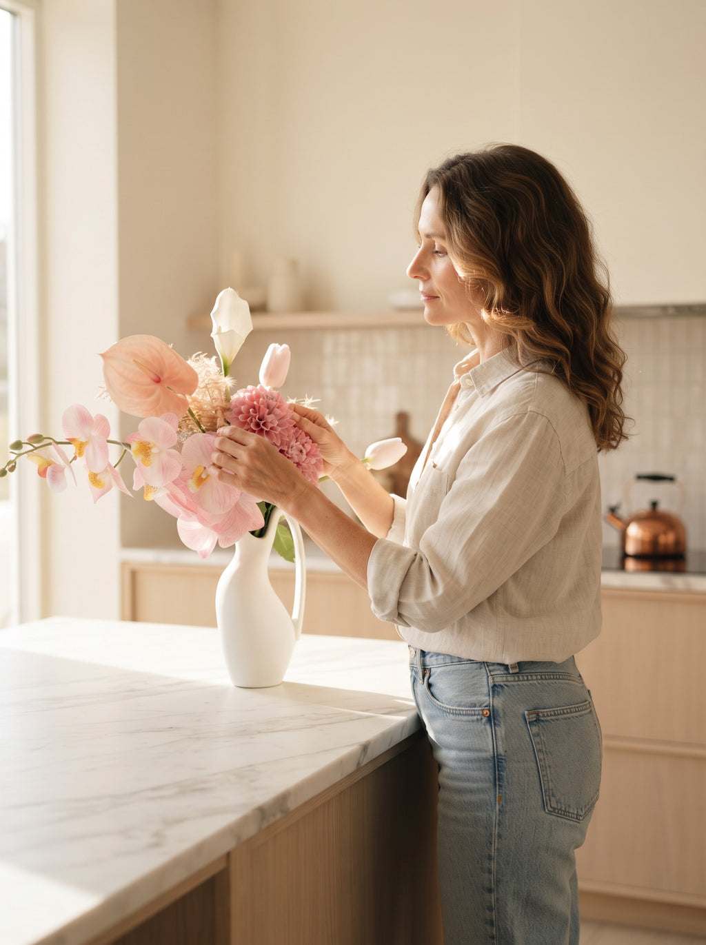 Blush Pink Orchid Anthurium Faux Floral Arrangement