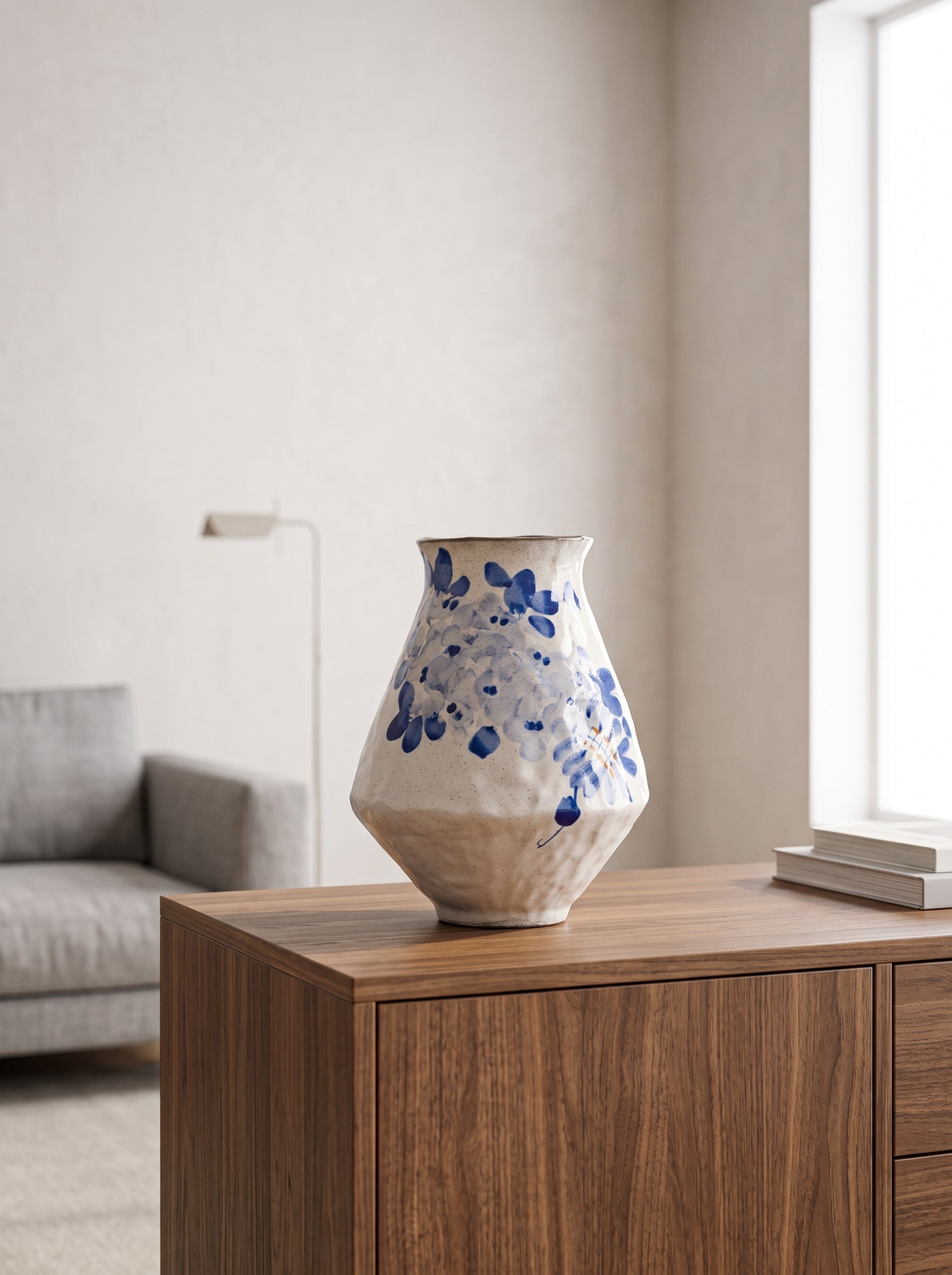 Vintage Blue Wisteria Handcrafted Ceramic Vase