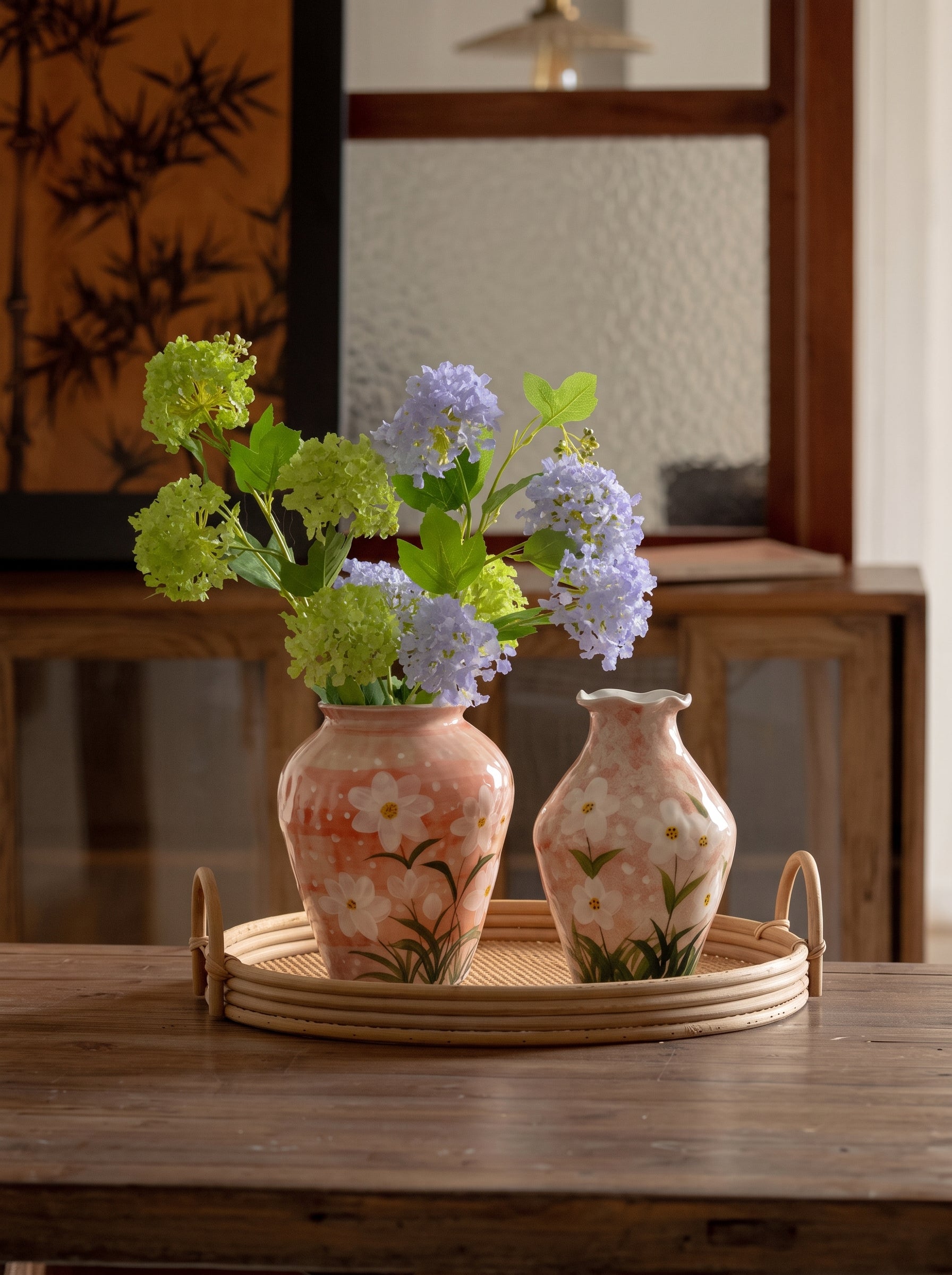 Hand-painted Blush Pink Floral Ceramic Vase