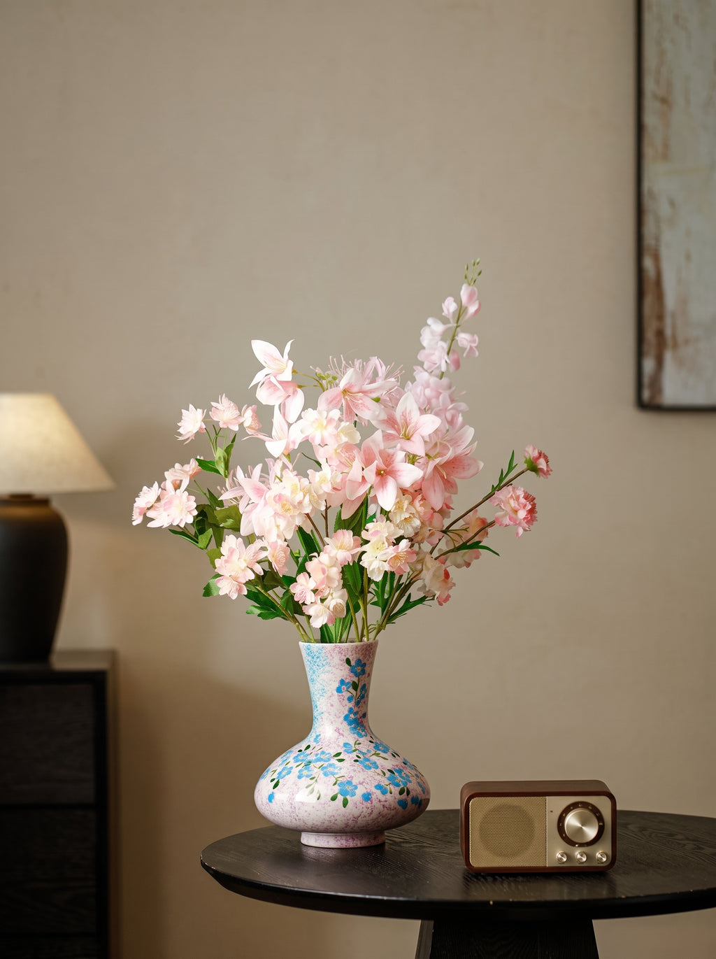 Hand-Painted Blue Floral Glazed Vase