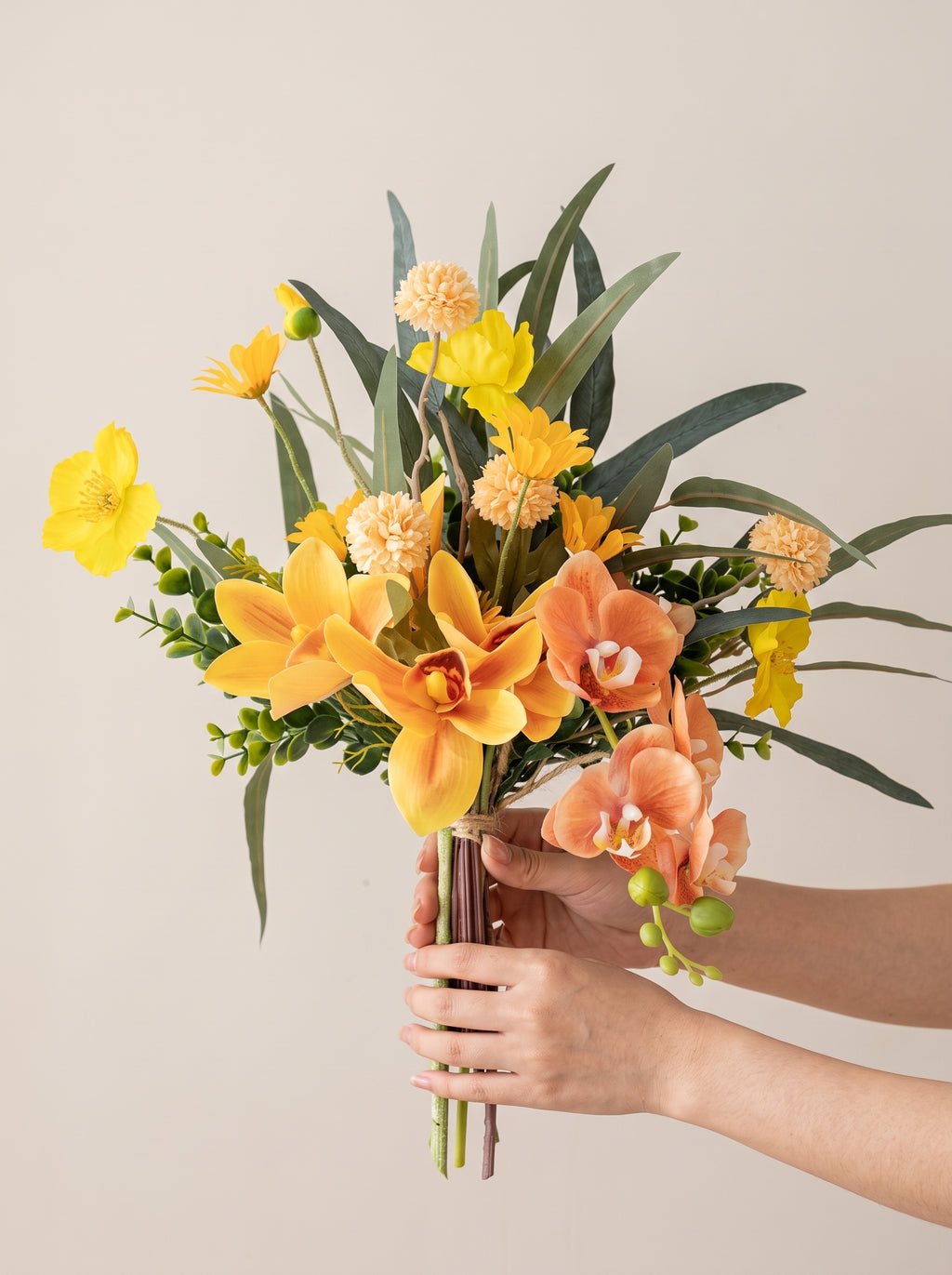 Vintage Golden Orchid Spray Faux Floral Arrangement