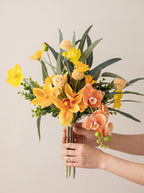 Vintage Golden Orchid Spray Faux Floral Arrangement