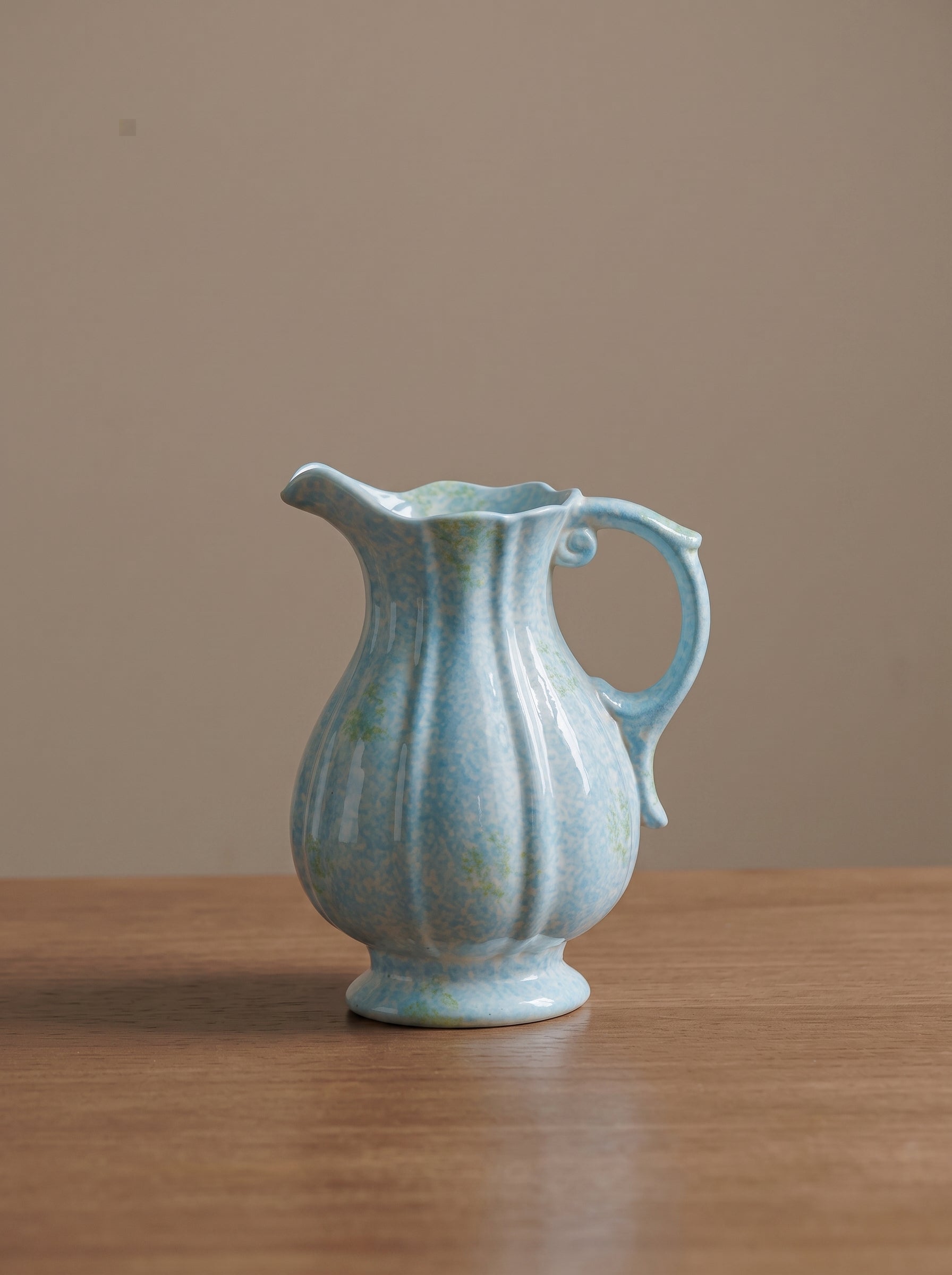 French Vintage Blue Speckled Ceramic Pitcher Vase
