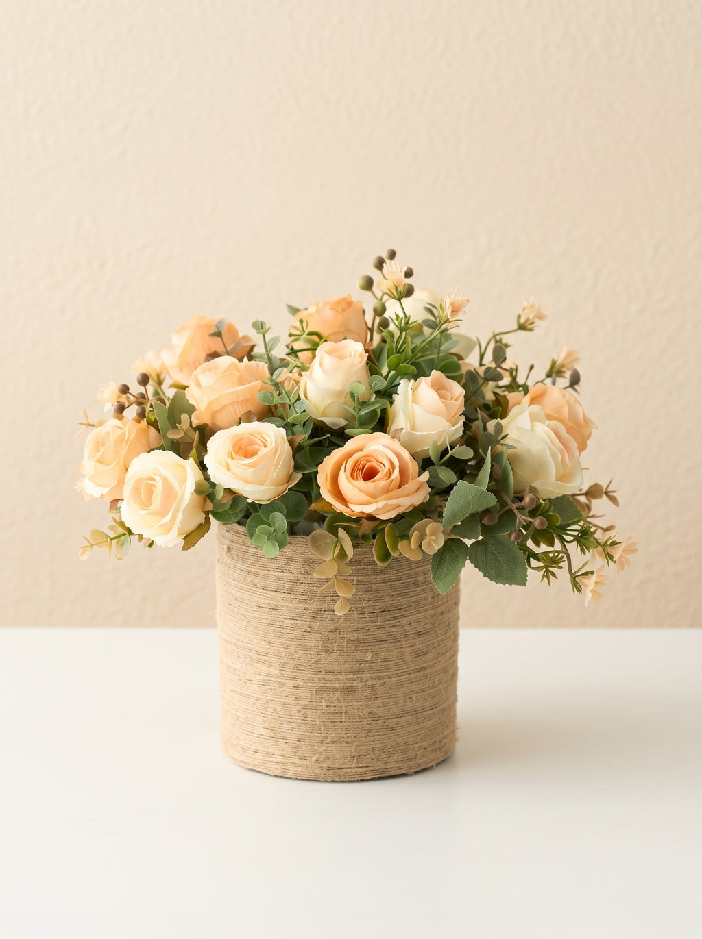 Rustic Apricot Rose Garden Spray Faux Floral Arrangement