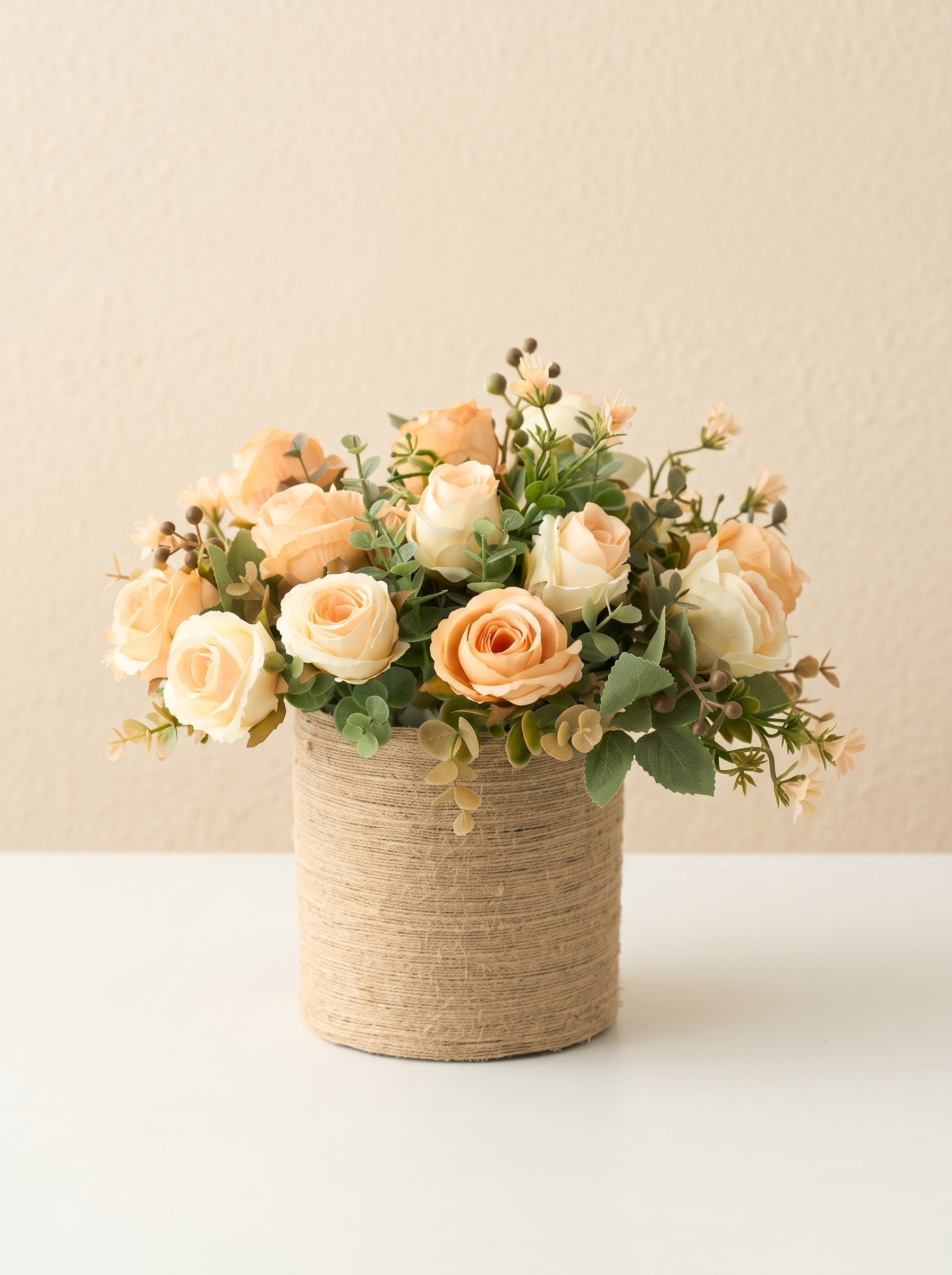 Rustic Apricot Rose Garden Spray Faux Floral Arrangement