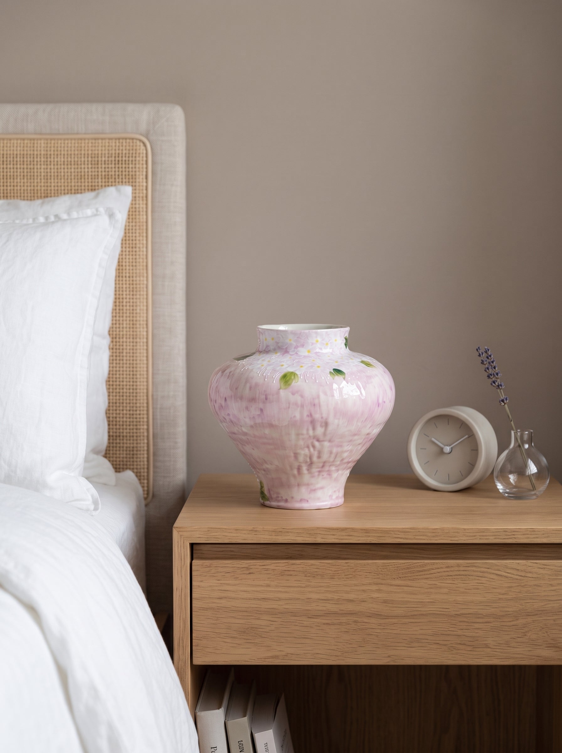 Hand-painted Blush Lilac Hydrangea Ceramic Vase