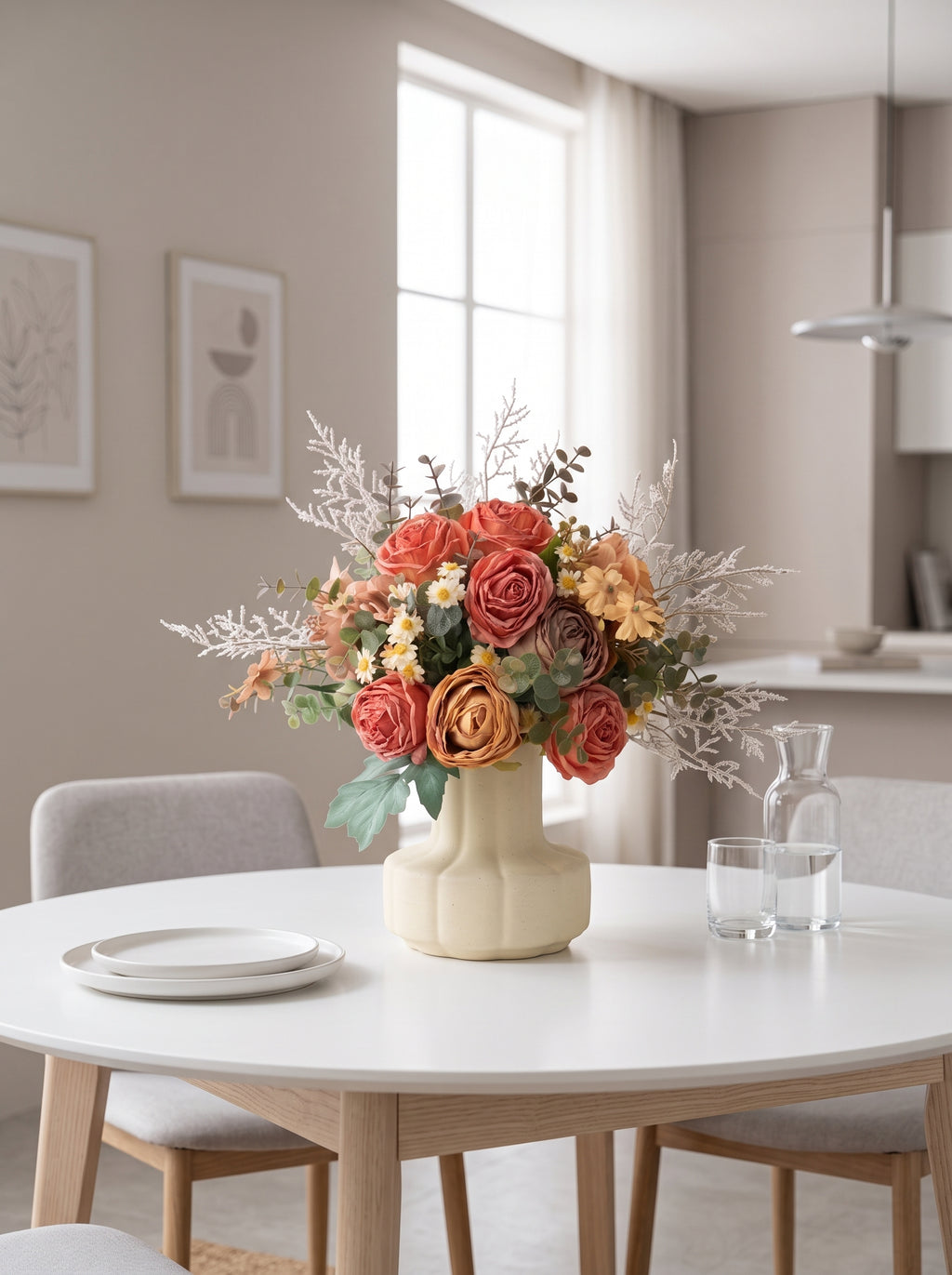 Vintage Sunset Orange Rose Faux Floral Arrangement