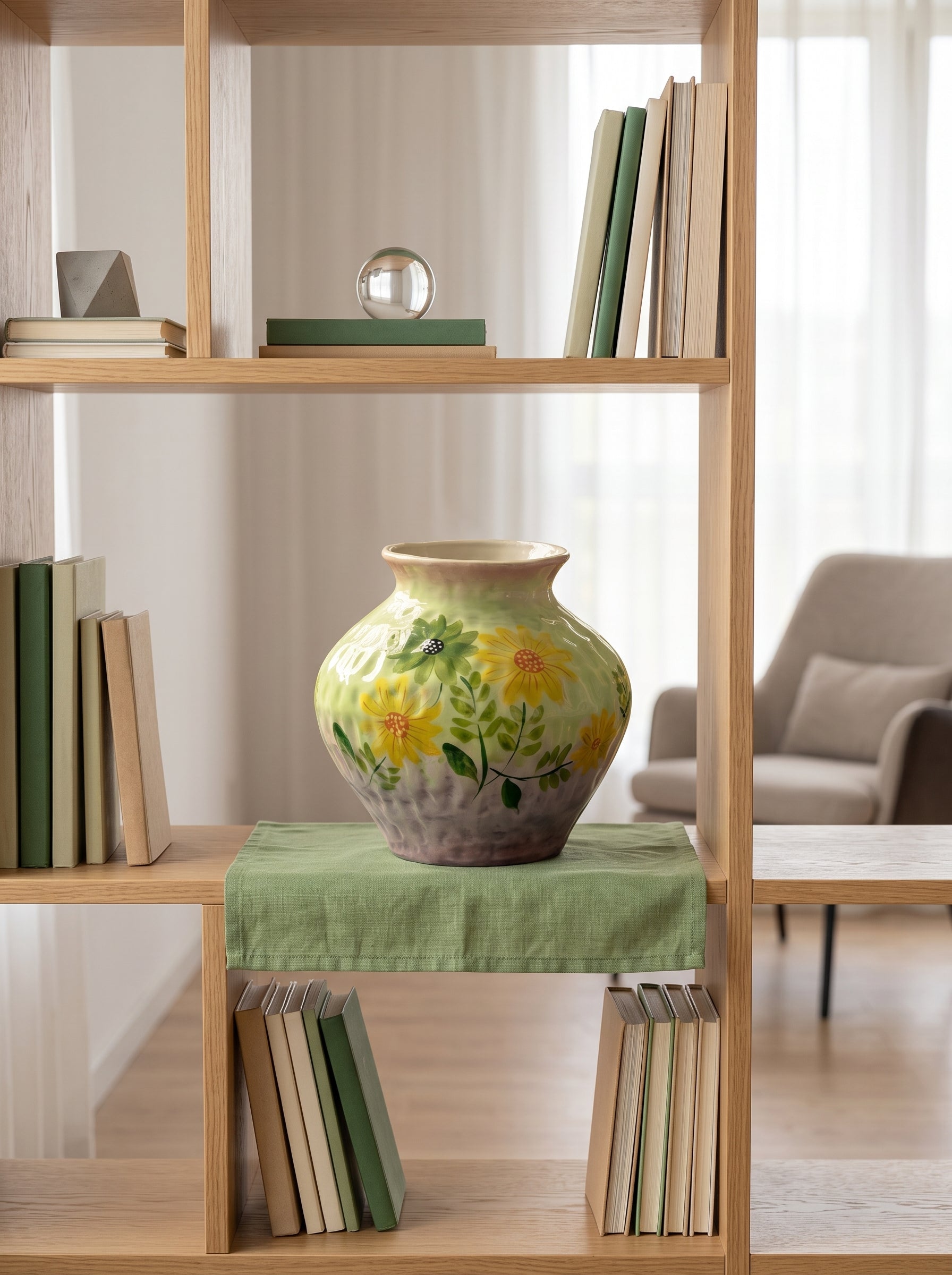 French Country Hand-painted Sunflower Ceramic Vase