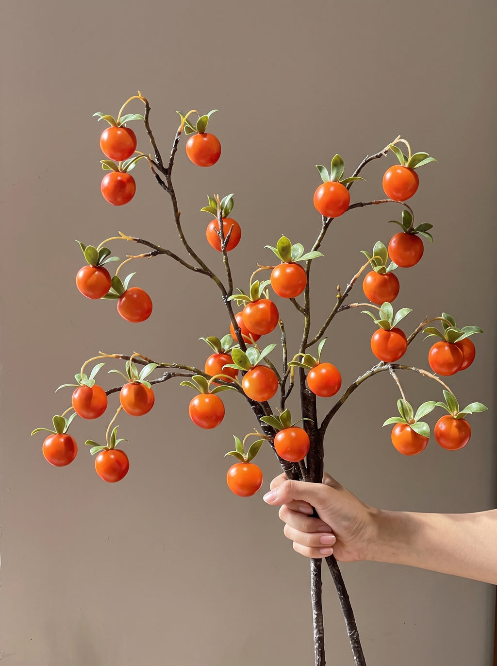 Golden Autumn Persimmon Fruit Botanical Branch Artificial Floral Arrangement