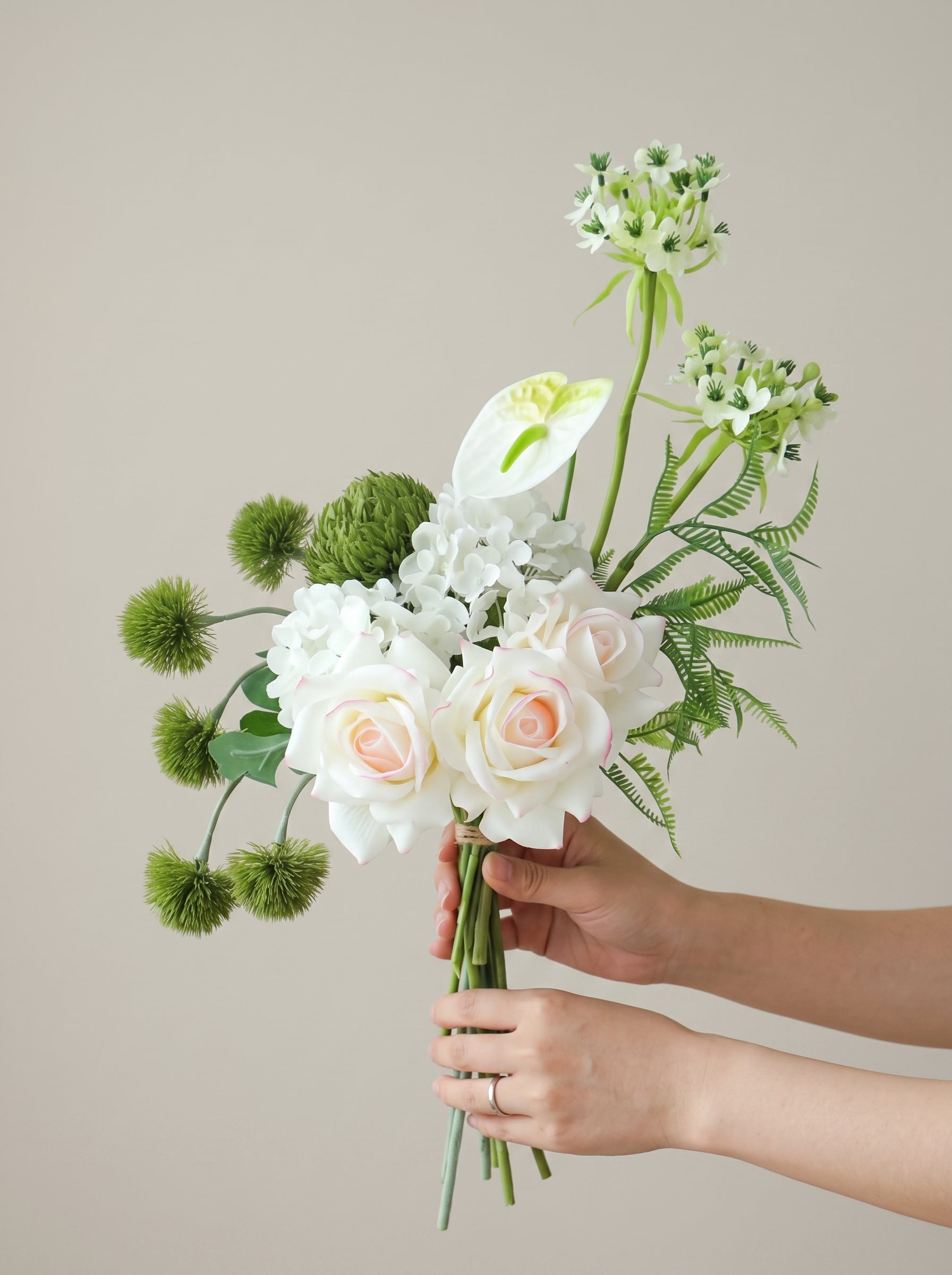 Zen White Rose and Hydrangea Faux Floral Arrangement