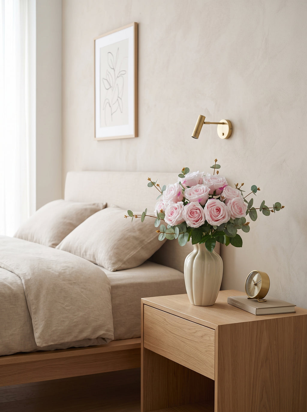 Serene Creamy Rose Garden Spray Faux Floral Arrangement