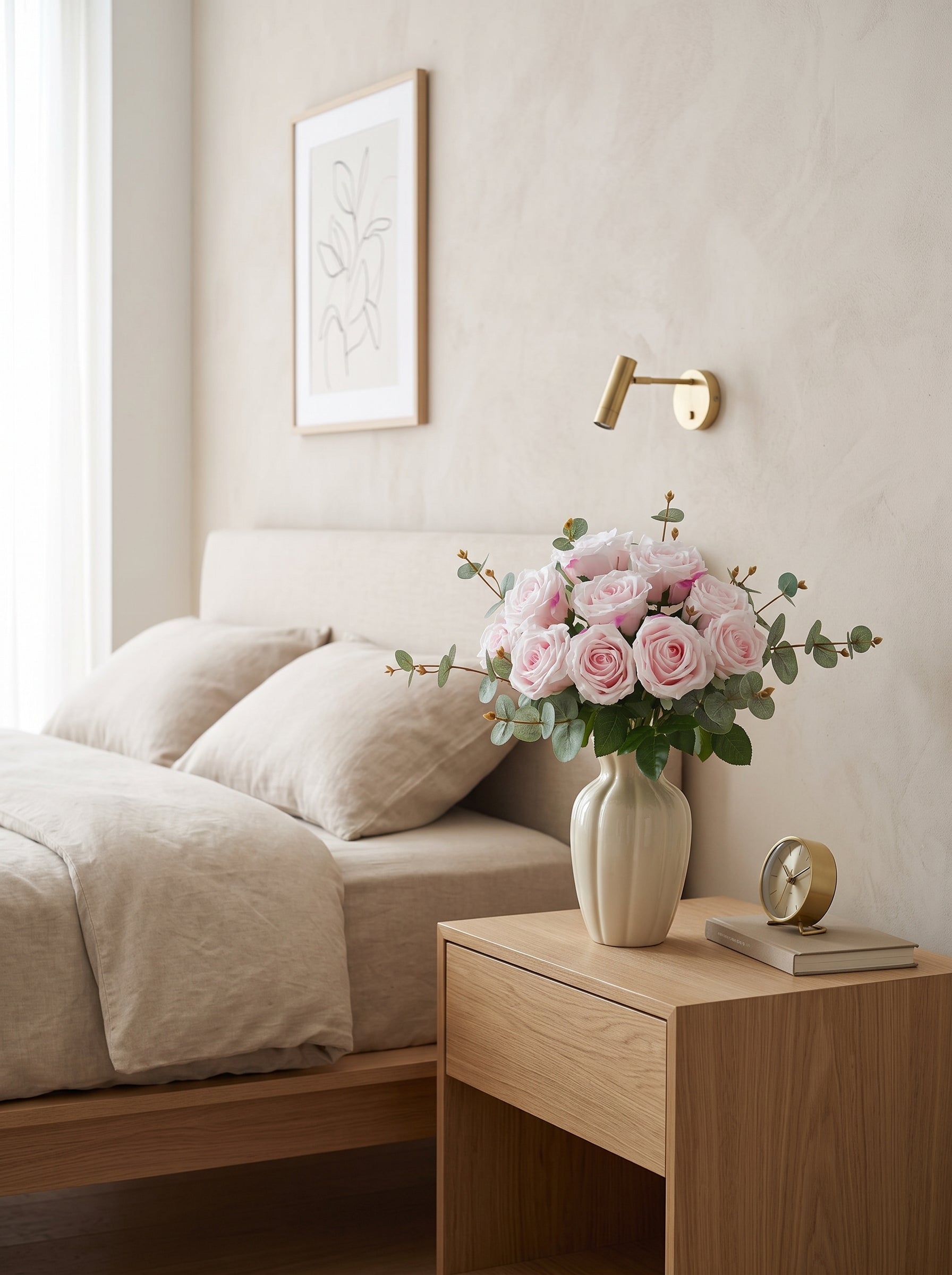 Serene Creamy Rose Garden Spray Faux Floral Arrangement
