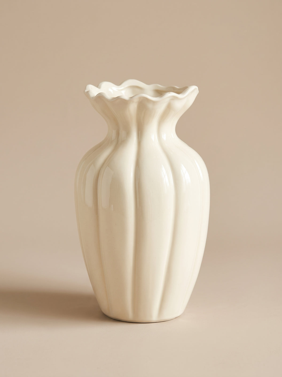 Nordic Fluted Cream Glazed Vase