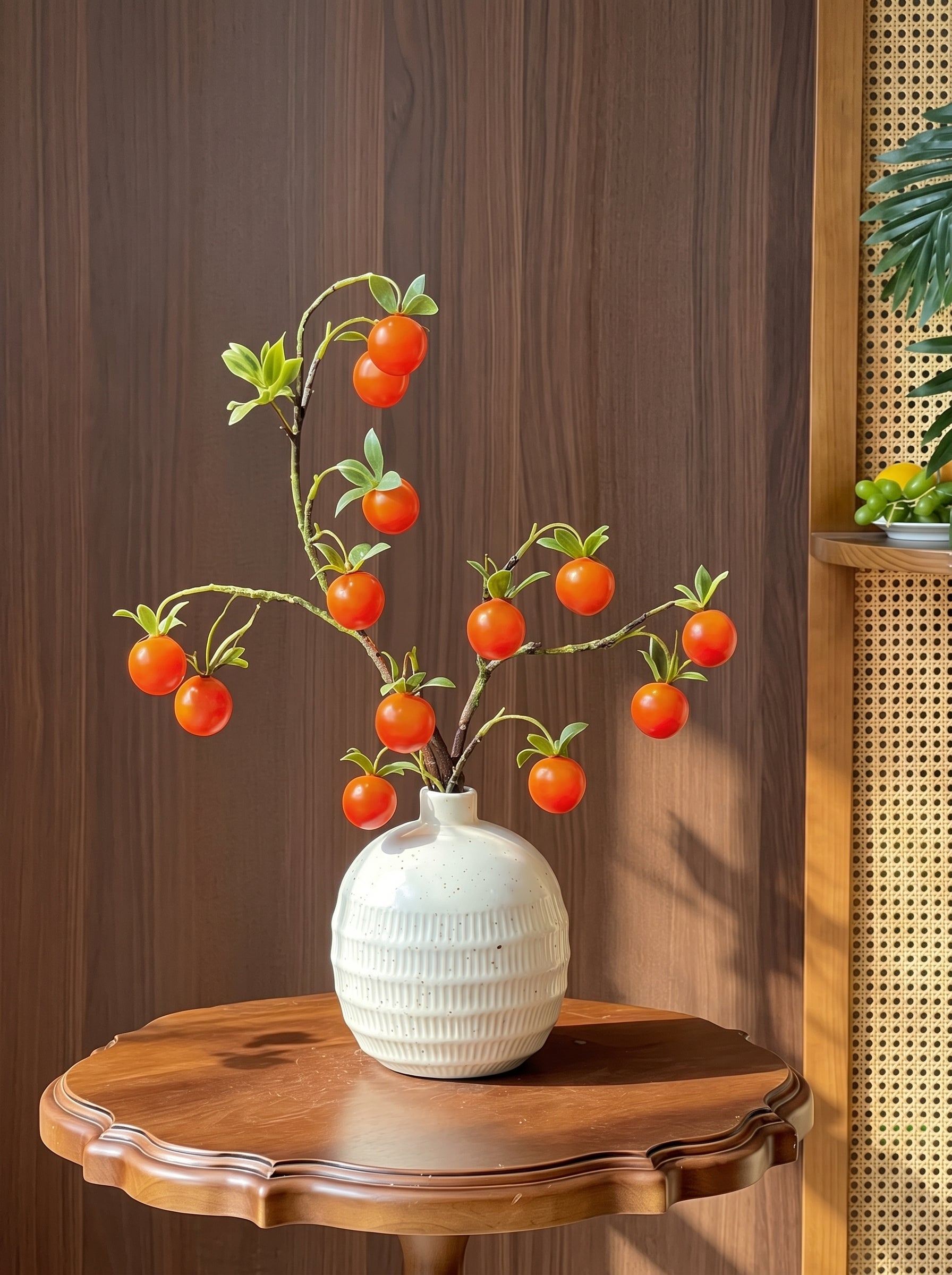 Golden Autumn Harvest Faux Persimmon Branch Artificial Floral Arrangement