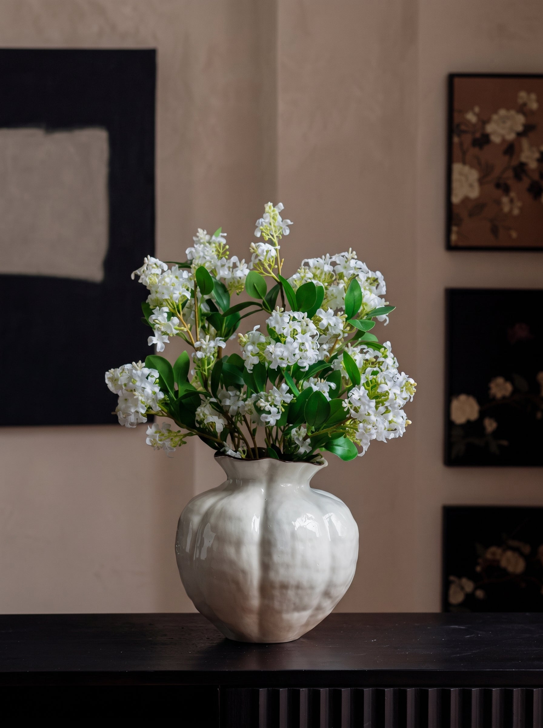 Nordic Glossy White Fluted Sculptural Vase